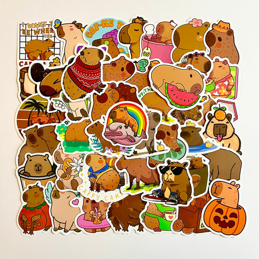 50 pcs Sticker pack CAPYBARA #1 Waterproof for laptop, car, helmet, bike, scooter Stickers