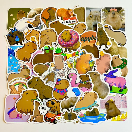 50 pcs Sticker pack CAPYBARA #2 Waterproof for laptop, car, helmet, bike, scooter Stickers